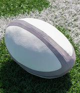 Mumbles Zippie rugby ball on green grass, featuring a soft and cuddly design ideal for personalisation.