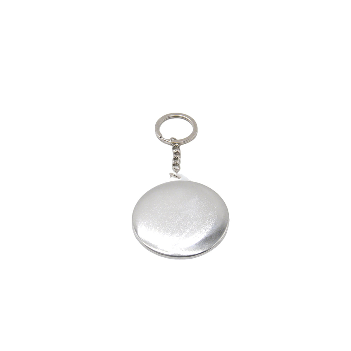 Assembled 58mm Mirror Keychain with metal badge front and keyring, ideal for personalised accessories or event giveaways using badge press machines.
