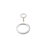 Back view of 58mm Mirror Keychain frame showing plastic ring and keyring attachment, designed for use with badge-making machines and customisation.