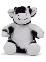 Mumbles Black & White Cow - Sublimation Blank plush toy with soft fur and a smiling face, ideal for personalisation and gifting.
