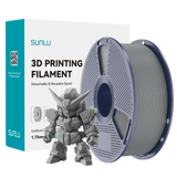 Sunlu PLA+ 2.0 Grey Filament spool with a detailed model beside it, ideal for quality 3D prints.