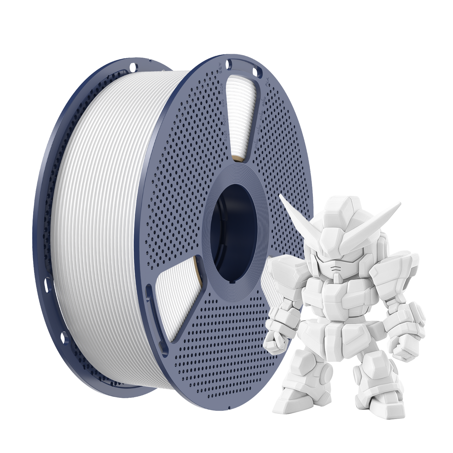 Sunlu PLA+ 2.0 White Filament spool and printed model, showcasing premium quality and bright white color.
