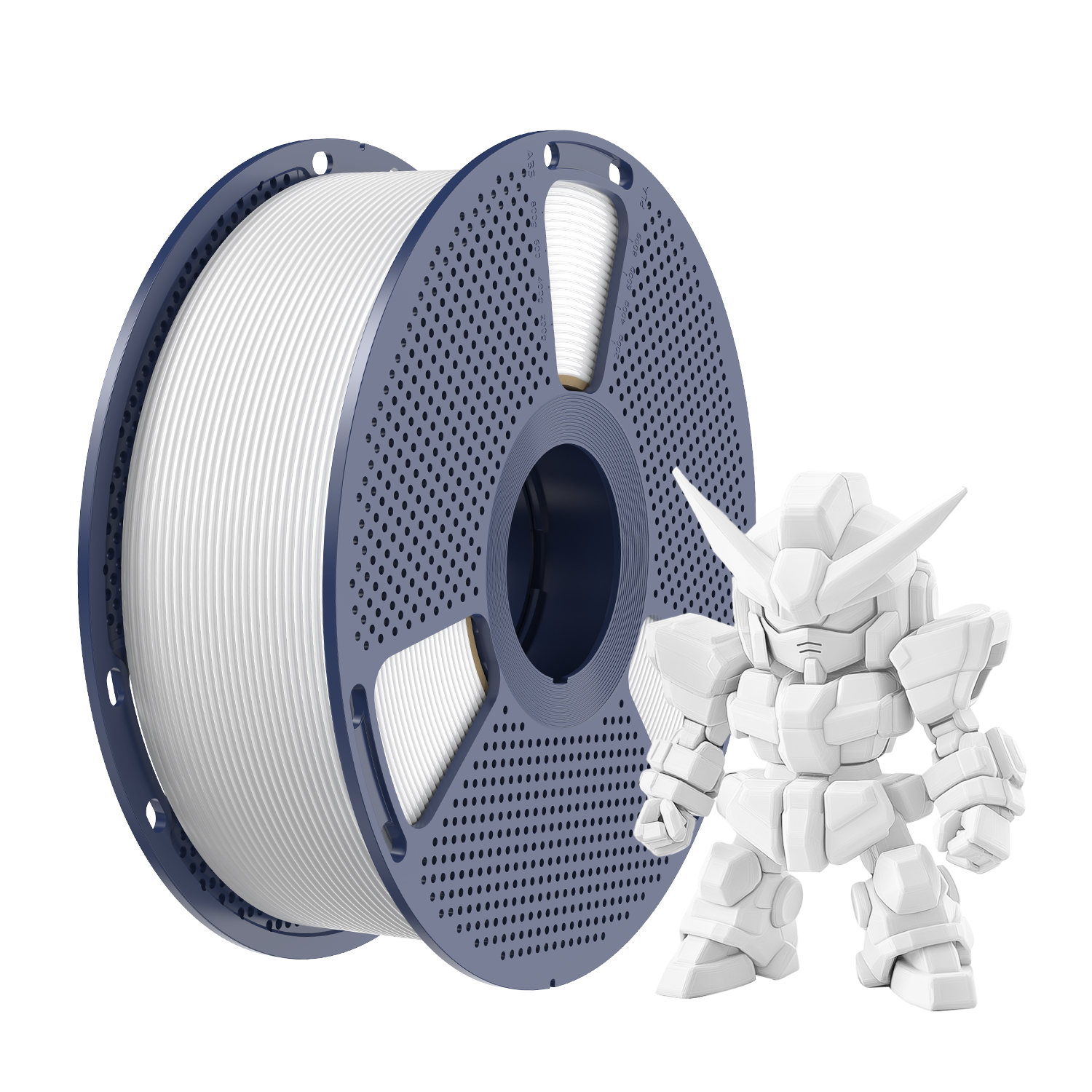 Sunlu PLA+ 2.0 White Filament spool and printed model, showcasing premium quality and bright white color.