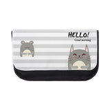 Sublimation blank pencil case with cute cartoon animal design and text on striped background