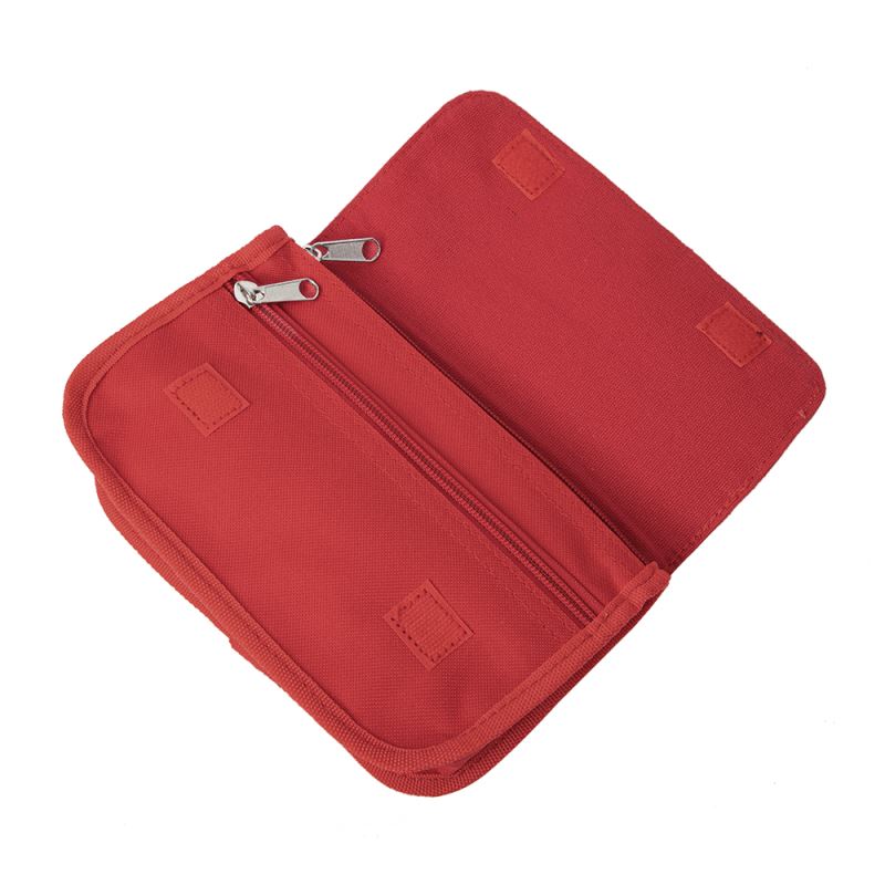 Red blank pencil case with zippered compartment, ideal for sublimation or laser engraving.