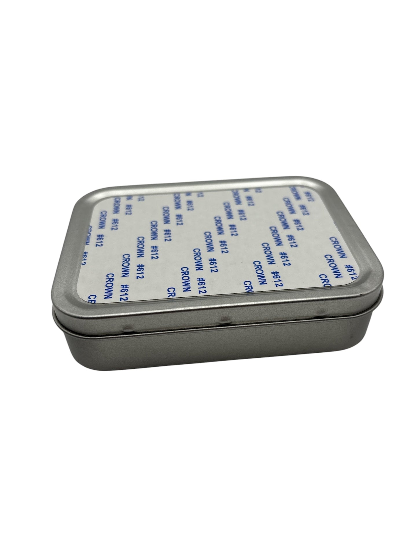 Rectangle sublimation metal tin with lid, ideal for custom mobile phone accessory storage or gift packaging in a sleek aluminium finish.