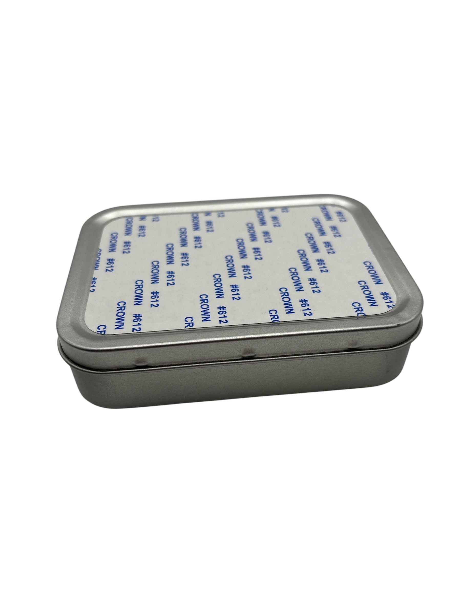 Rectangle sublimation metal tin with lid, ideal for custom mobile phone accessory storage or gift packaging in a sleek aluminium finish.