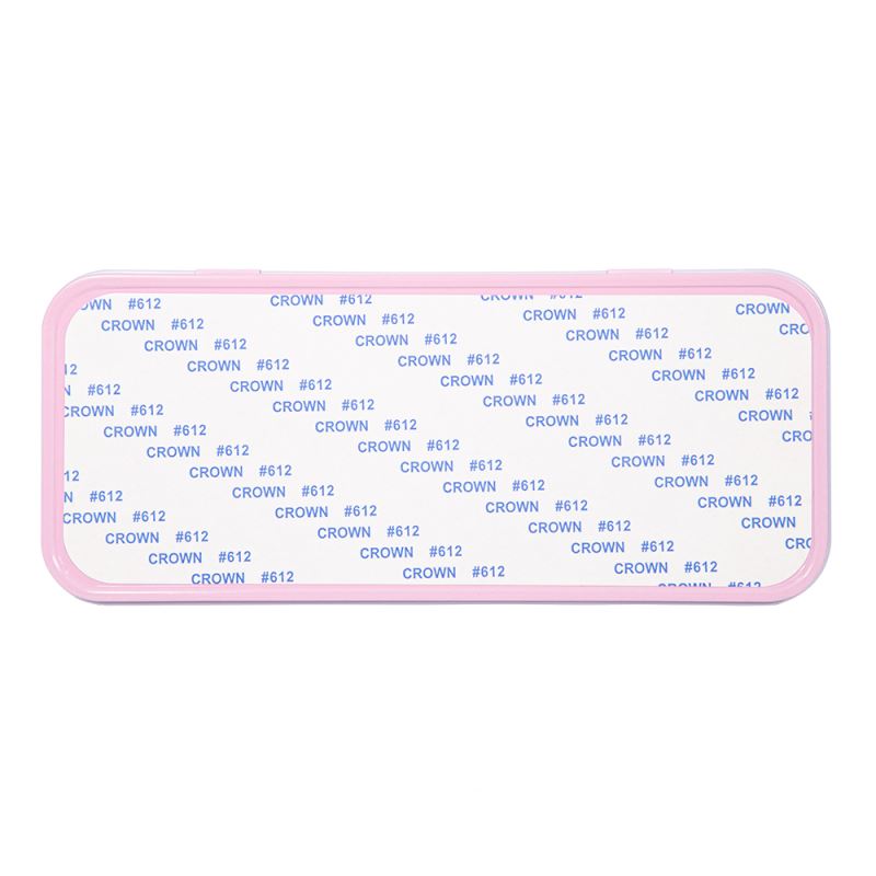 Pink metal pencil tin blank for sublimation or laser engraving, rectangular shape.
