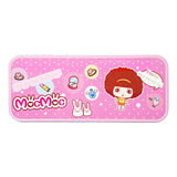 Pink metal tin pencil case for sublimation or laser engraving with cartoon designs and polka dots