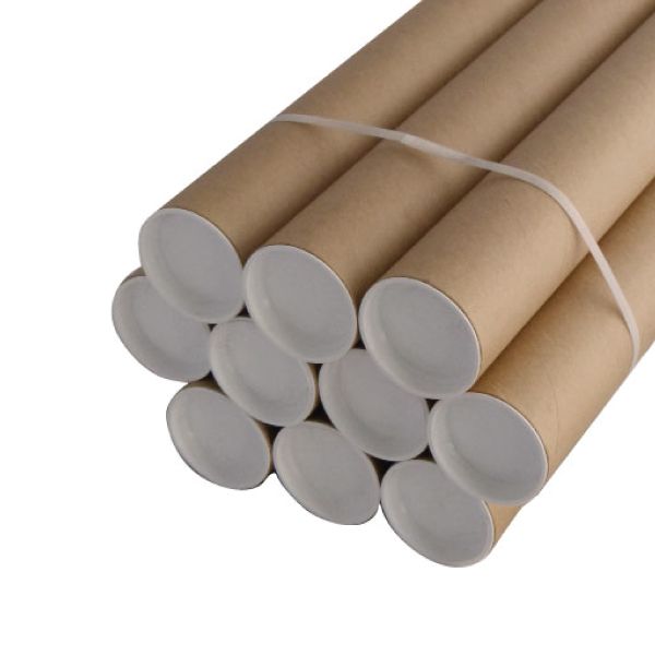 Bundle of 25 brown mailing tubes with white plastic end caps, ideal for secure shipping and packaging of posters or documents.