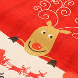 Close-up of pre-printed linen Christmas sack with cartoon reindeer, ideal for sublimation or laser engraving blanks.