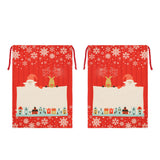 Red linen drawstring Christmas sack with snowman, reindeer print, blank panel for sublimation or laser engraving