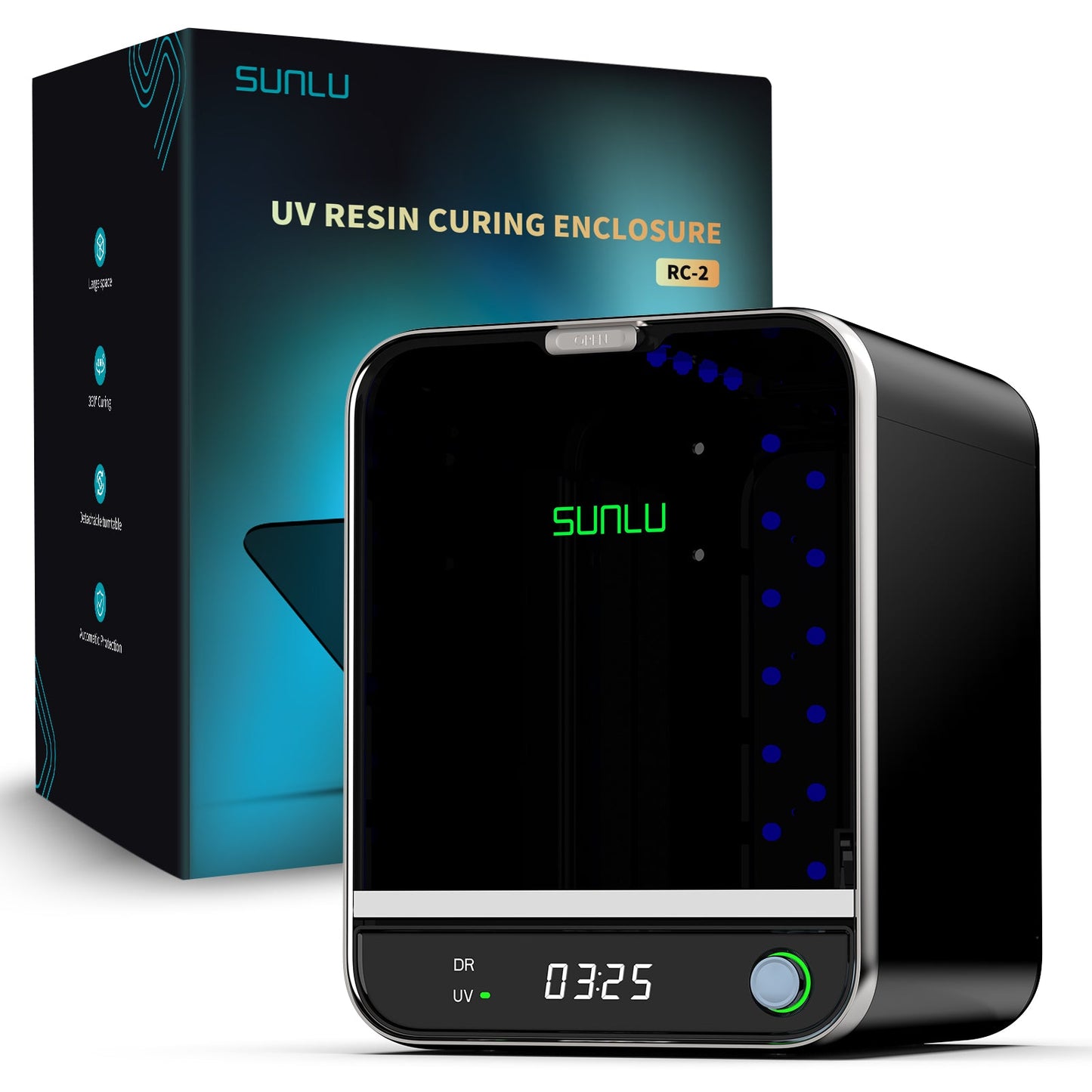 SUNLU RC-2 Uv Resin Curing Enclosure with digital timer and sleek design for efficient resin curing.