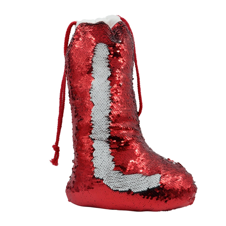 Red sequin Christmas stocking boot with white reversible sequins for sublimation or laser engraving