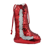 Red sequin Christmas stocking boot with white reversible sequins for sublimation or laser engraving