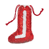 Red sequin Christmas stocking blank with drawstring, ideal for sublimation or laser engraving
