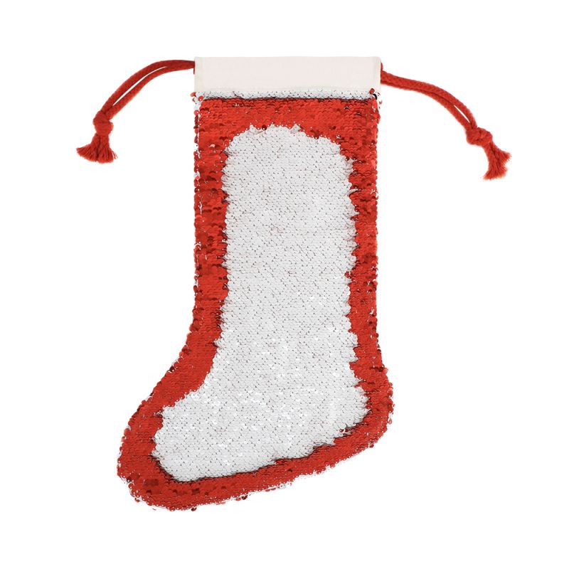 Red and white sequin Christmas stocking blank for sublimation or laser engraving
