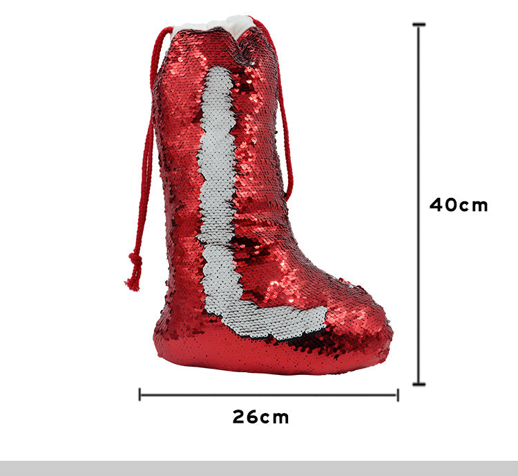 Red sequin Christmas stocking boot, 40cm tall, sublimation blank for laser engraving