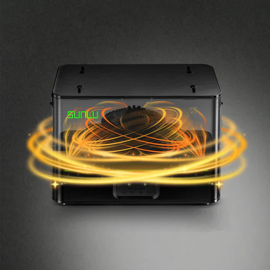 SUNLU FilaDryer E2 filament dryer with swirling heat effect, designed for efficient drying and annealing of 3D printing filaments like PLA and PETG.