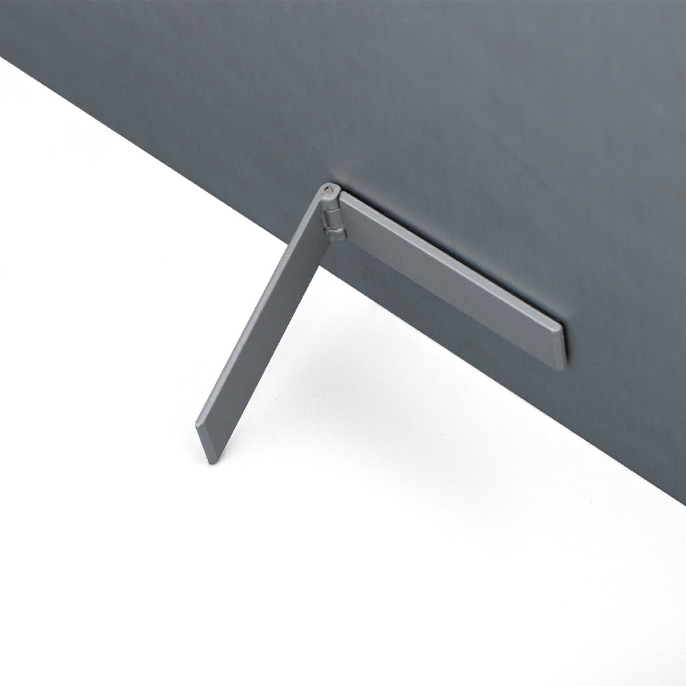 Close-up of the stand attachment on the Sublimation Aluminium Photo Panel - 190 x 240 x 1mm, showing easy setup for tabletop display.