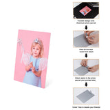 Step-by-step guide showing how to apply a photo to the Sublimation Aluminium Photo Panel - 190 x 240 x 1mm and attach the stand.