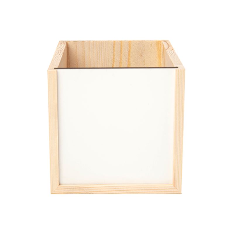 Blank wooden pencil pot with white panel for sublimation or laser engraving