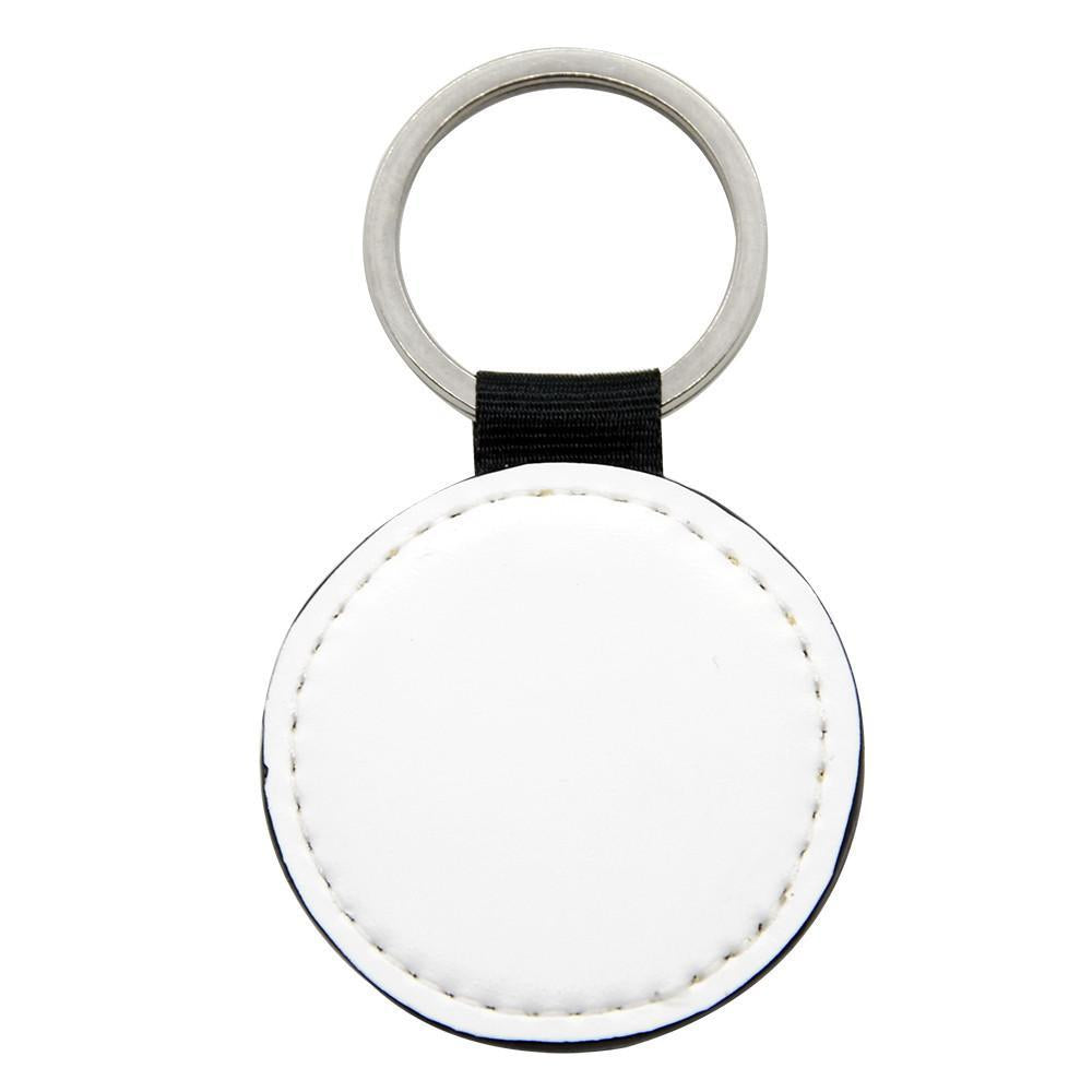 Blank round white sublimation keyring with metal ring for custom printing or laser engraving