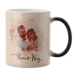 Colour changing sublimation mug with personalized photo and names, black handle