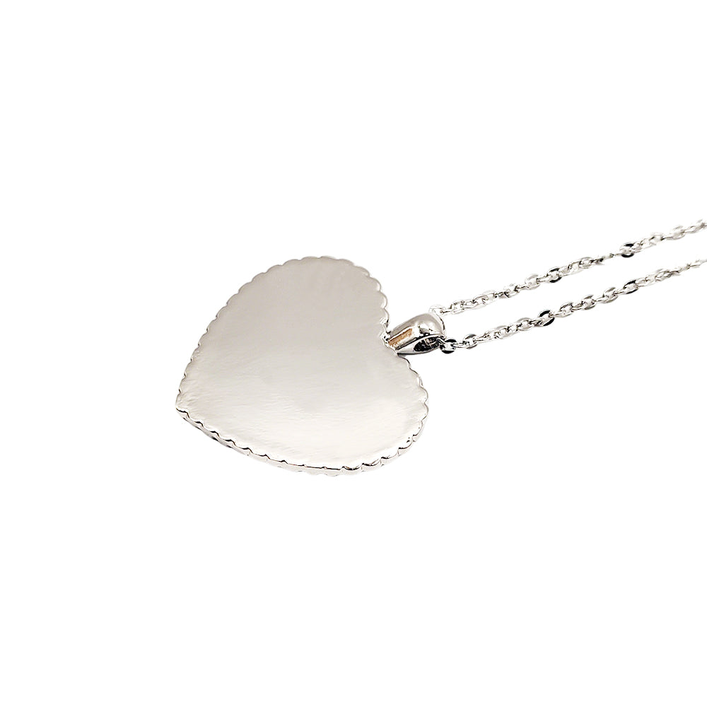 Blank silver heart pendant necklace for sublimation or laser engraving on white background