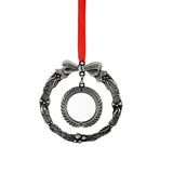 Blank silver wreath ornament with bow, red ribbon, for sublimation or laser engraving