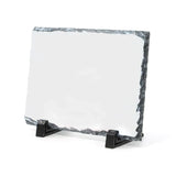 Large sublimation blank rock slate for photo printing and laser engraving, on display stand