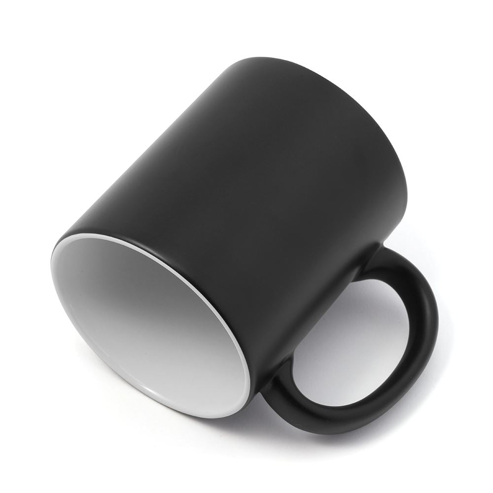 black 11oz matte color change mug for sublimation and laser engraving, white interior
