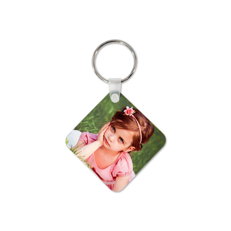 Sublimation blank aluminium square keyring with custom printed photo, for laser engraving