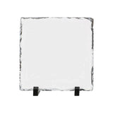 Square sublimation blank slate, white with rough edges, on black display stand