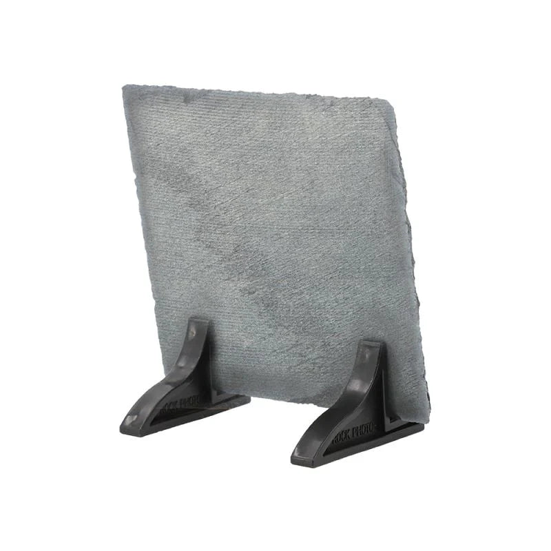 Square sublimation photo slate blank on black display stand for custom printing or laser engraving