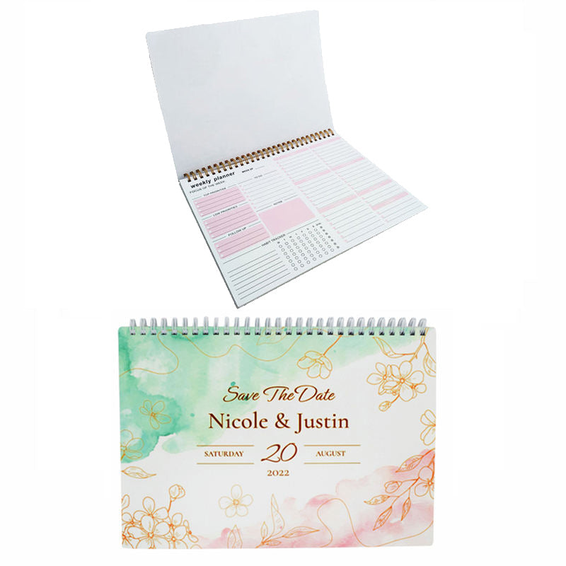 Sublimation Weekly Planner - Pink with spiral binding, featuring undated pastel pages for organizing tasks, goals, and appointments.